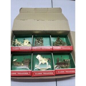 Vintage Classic Treasures Lot of 6, 3D Brass Christmas Ornaments, Made In Taiwan